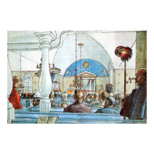 Impression Photo Œuvre d'art de Carl Larsson, À l'église,