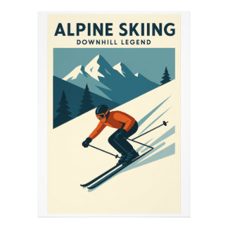 Impression Photo Œuvre d'art murale de ski alpin rétro – Légende du