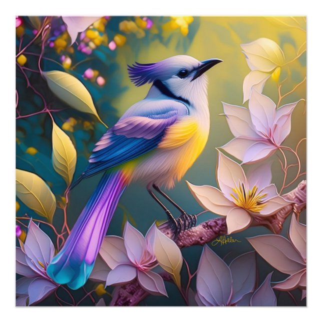 Impression Photo Oiseau Fantastique Violet à Tufté et Poitrine Jaun (Devant)