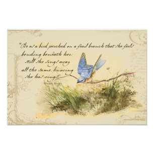 Impression Photo Oiseaux bleus dans une branche Victor Hugo Poem