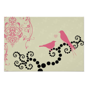 Impression Photo Oiseaux Roses, Oiseaux Sur L'Arbre, Points, Coeurs
