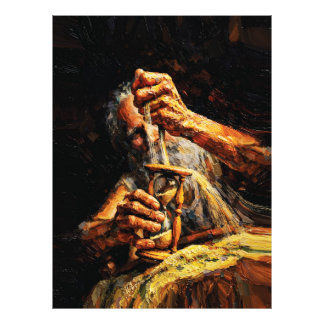 Impression Photo Old Man Hourglass Time Slipping Away Impasto