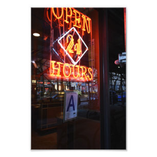 Impression Photo Open 24 Heures Neon Diner Sign New York City NYC