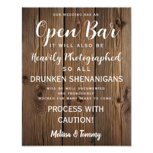Impression Photo OPEN BAR pays en bois Fête de mariage de la grange