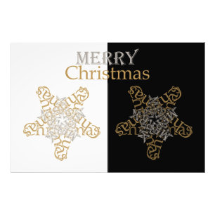 Impression Photo Or et argent Joyeux Noël étoile, noir et blanc