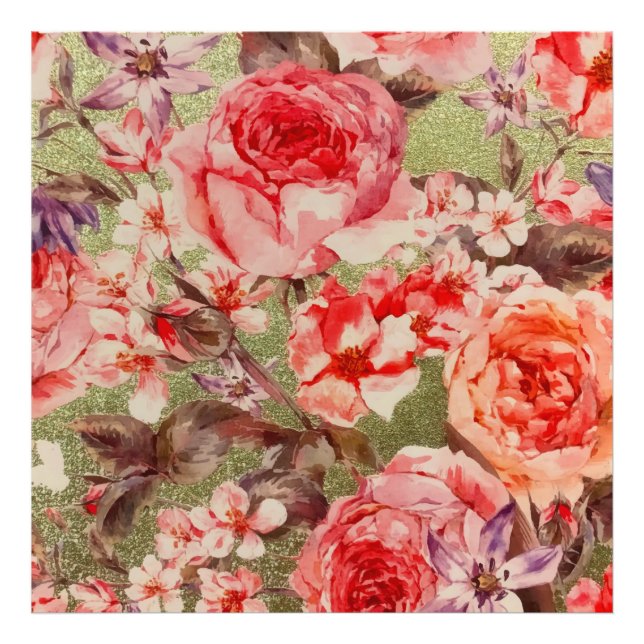 Impression Photo Or Rose Floral Fleur Raspberry Rose Aquarelle (Devant)