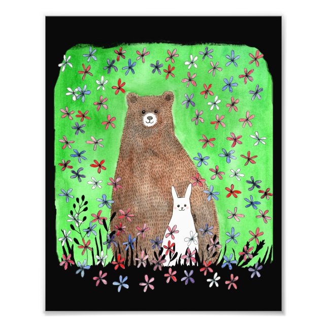 Impression Photo Ours et lapin Amour Couple Bois Animal Art (Devant)