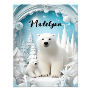 Impression Photo Ours polaire avec petit Océan Arctique Hiver blanc