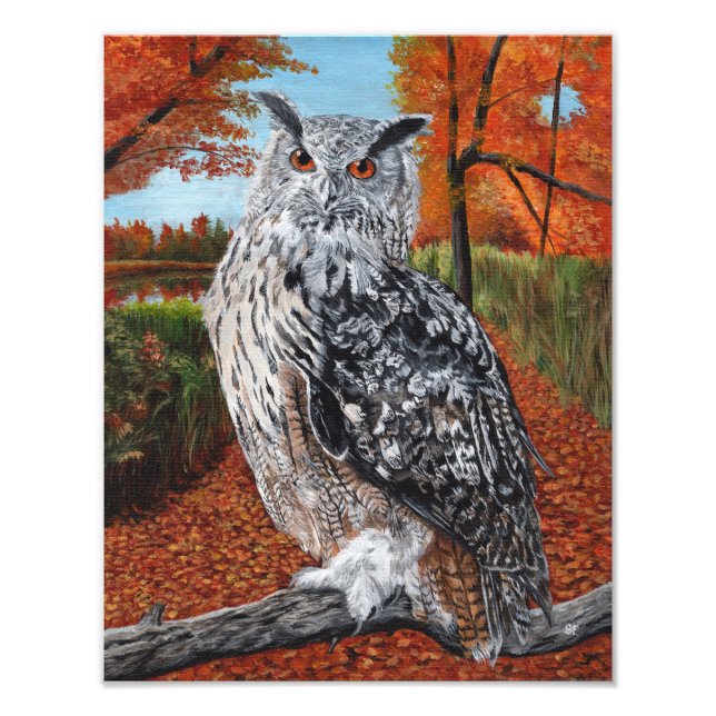 Impression Photo Owl in Autumn Forest Fine Art  (Devant)