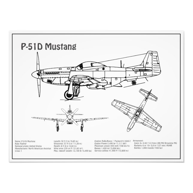Impression Photo P-51D Mustang - Plan d'avion BD (Devant)