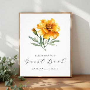 Impression Photo Pancarte de livre d'or de mariage floral jaune sou