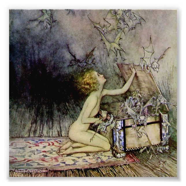 Impression Photo "Pandora ouvre la boîte" par Arthur Rackham (Devant)