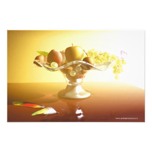 Impression Photo Panier de verre avec fruits et batteries