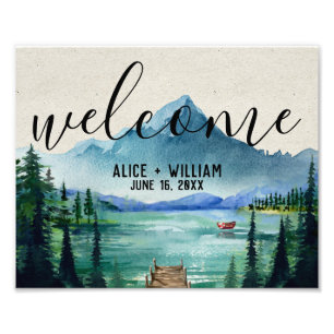Impression Photo Panneau de bienvenue de mariage - Bord de lac rust