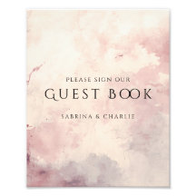 Panneau de livre d'or de mariage à l'aquarelle ros