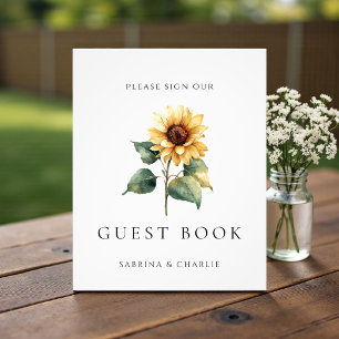 Impression Photo Panneau de livre d'or de mariage au tournesol aqua