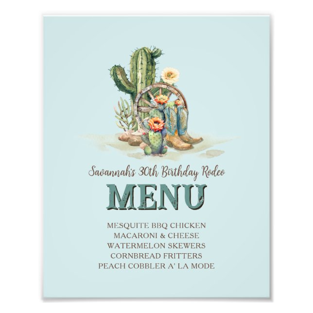 Impression Photo Panneau de menu Personnalisé Turquoise Cactus West (Devant)
