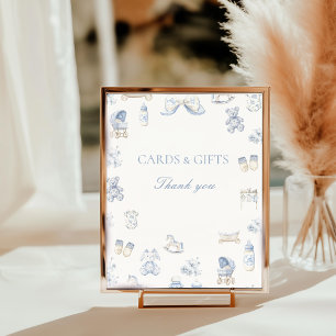 Impression Photo Panneau de table Toile De Jouy Baby Shower nœud bl