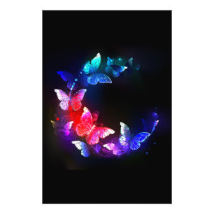 Impression Photo Papillons de nuit Neon brillants sur arrière - pla