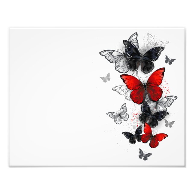 Impression Photo Papillons noirs et rouges volants (Devant)