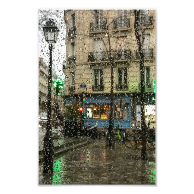Impression Photo Paris Café et Lampe en pluie - (Devant)