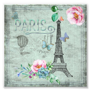 Impression Photo Paris-Tour Eiffel-Fleur-Floral-Vintage-Roses