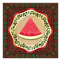 pastèque sur plaque d'olive avec tatreez palestini