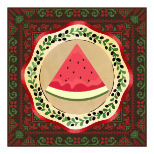 Impression Photo pastèque sur plaque d'olive avec tatreez palestini