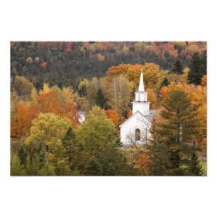 Impression Photo Paysage d'automne avec église, Vermont, USA