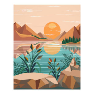Impression Photo Paysage de coucher de soleil au lac de montagne pa
