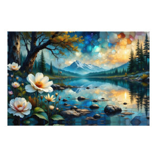 Impression Photo Paysage de montagne, reflets dans l'eau