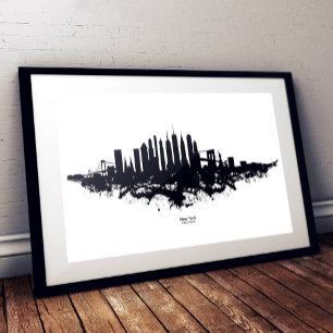 Impression Photo Paysage de New York à l'aquarelle Noir et Blanc