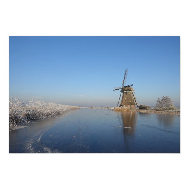 Impression Photo Paysage hivernal avec moulin à vent et glace (Devant)