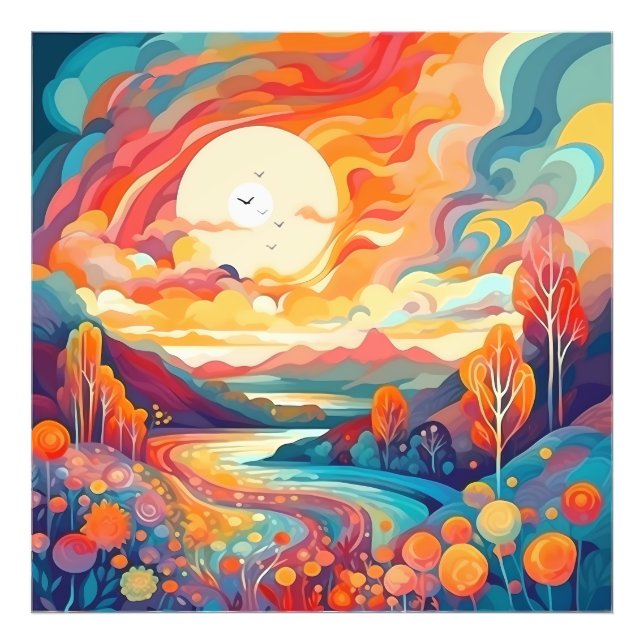 Impression Photo Paysage lunaire Abstrait au coucher du soleil. (Devant)