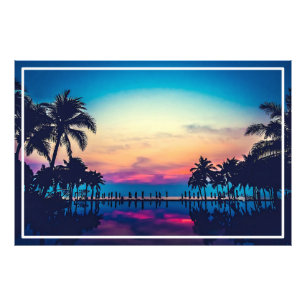 Impression Photo Paysage naturel avec piscine Palmiers