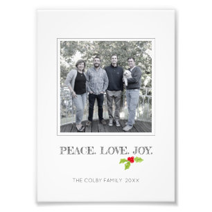 Impression Photo Peace Love Joy Holly Joyeux Noël Unique