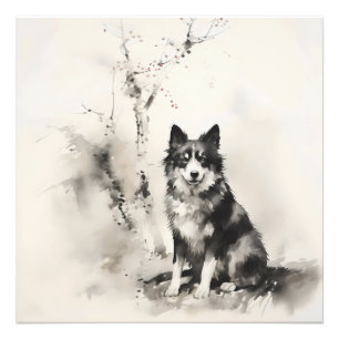Impression Photo Peinture à l'encre de chien et d'arbre