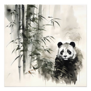 Impression Photo Peinture à l'encre de panda Bambou