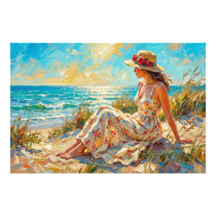 Impression Photo Peinture à l'huile impressionniste de dame de plag
