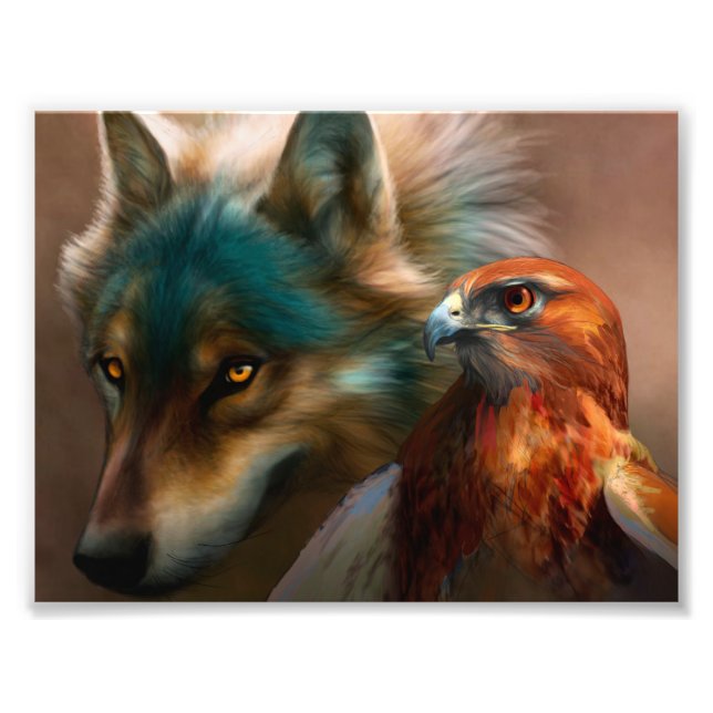 Impression Photo Peinture de loup et d'aigle (Devant)