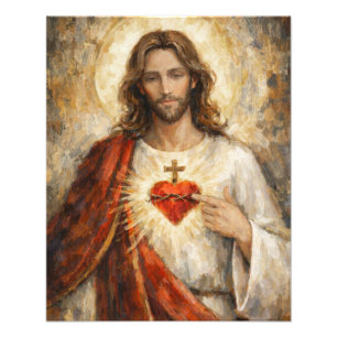 Impression Photo Peinture encadrée dorée Sacré-Cœur Jésus Impasto R