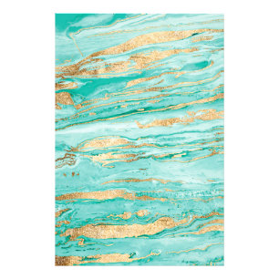 Impression Photo Peinture Liquide Abstraite Marbre Or Menthe Élégan