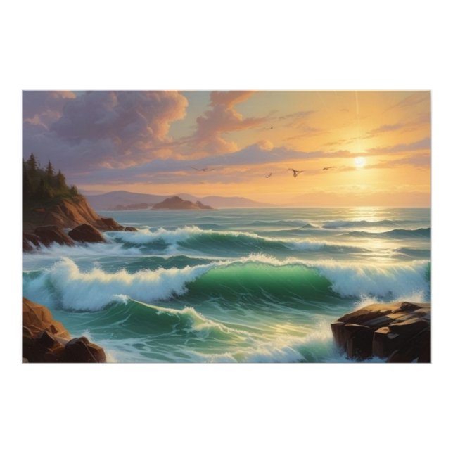Impression Photo Peinture sur la mer du coucher du soleil (Devant)