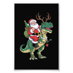 Impression Photo Père Noël équitation Dinosaur T-Rex Noël Escadron 