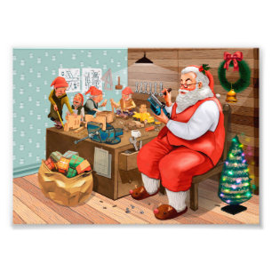 Impression Photo Père Noël et ses elfes dans l'atelier