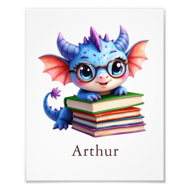 Impression Photo Personalize Dragon Art Print Custom Name Kids Room (Devant)