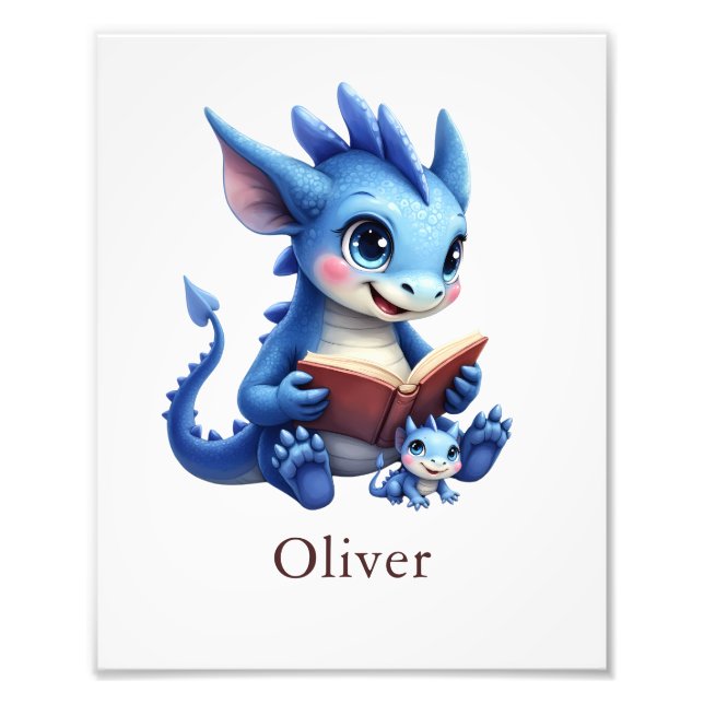 Impression Photo Personalize Reading Dragon Custom Nursery Wall Art (Devant)