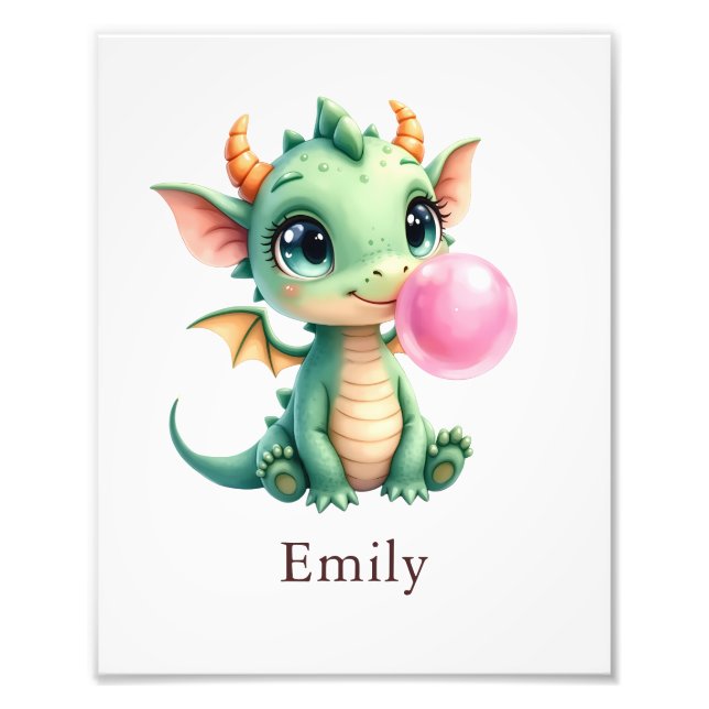 Impression Photo Personalized Bubblegum Dragon Kids Room Wall Art (Devant)