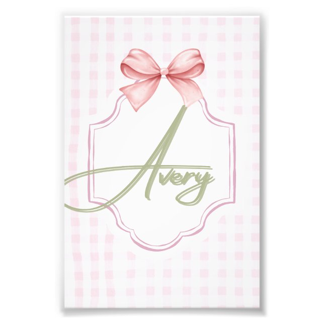 Impression Photo Personnalisé Avery Baby Girl Nursery Bow&En vichy (Devant)