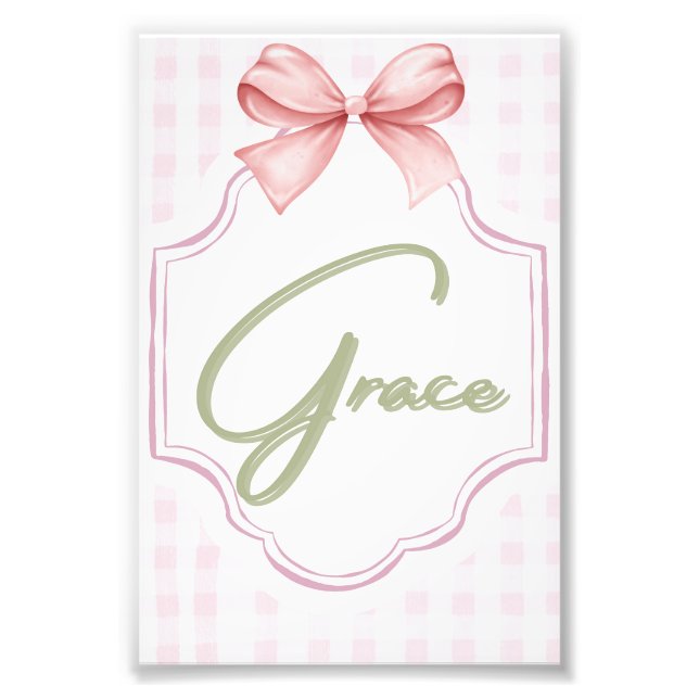 Impression Photo Personnalisé Grace Baby Girl Nursery Bow&En vichy (Devant)